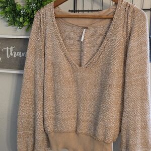 Free People Tan and Cream Knit Sweater